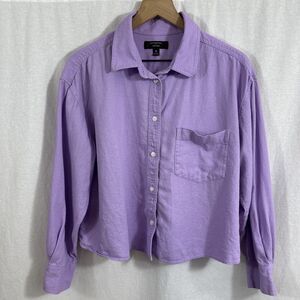 Banana Republic Purple Cropped Linen Blend Button Up Shirt Womens Size XL Beach